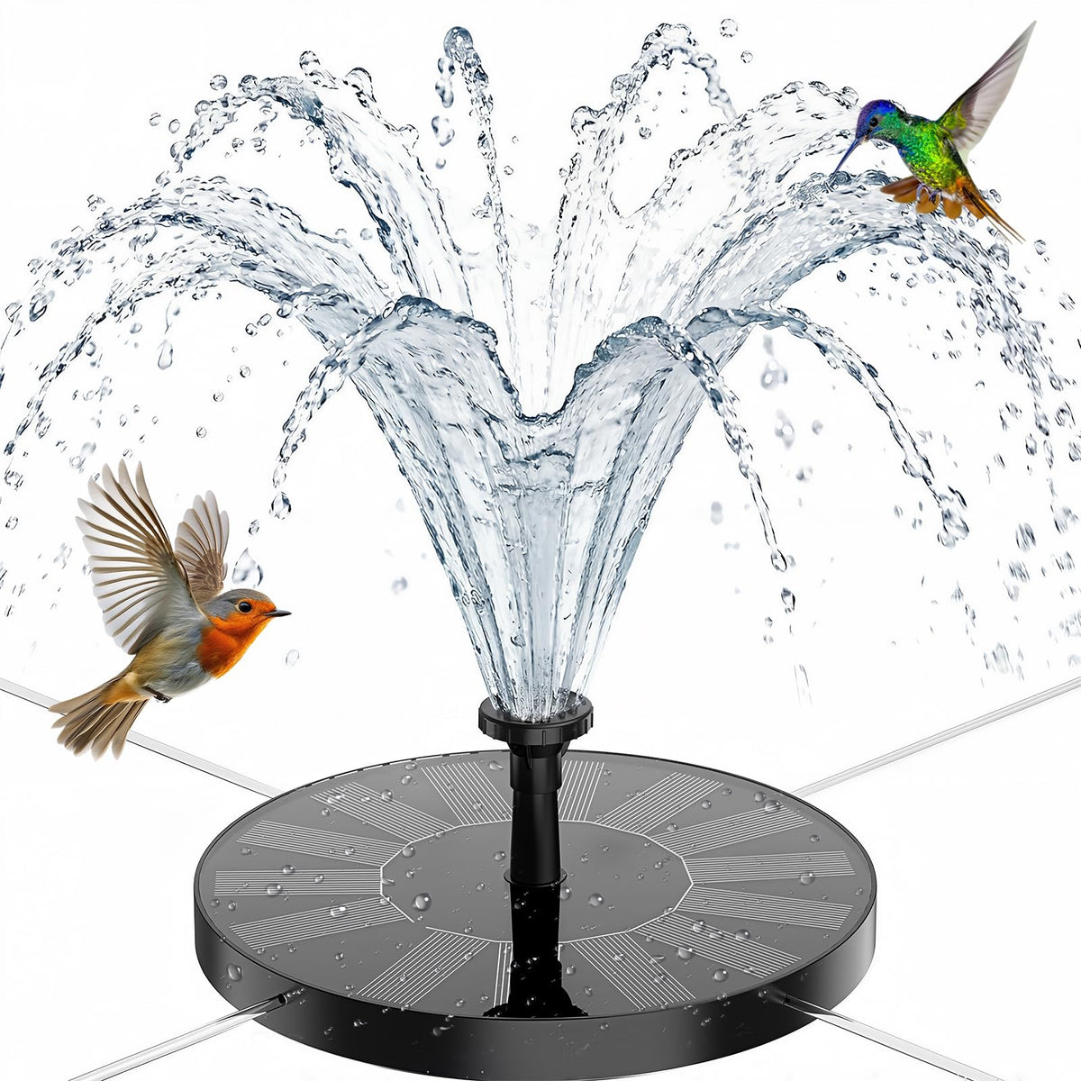 AISITIN solar bird bath fountain with six nozzles for a lively garden display.