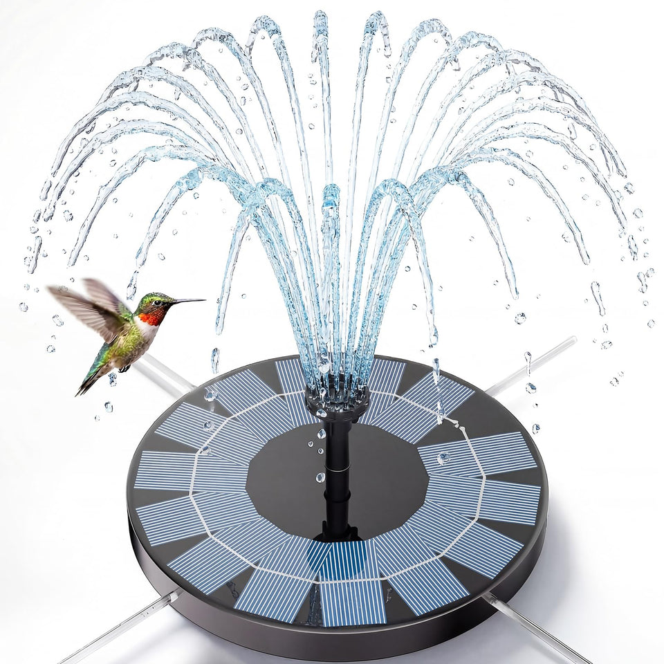 AISITIN 2.5W solar bird bath fountain pump under sun powering a bright spray for birds