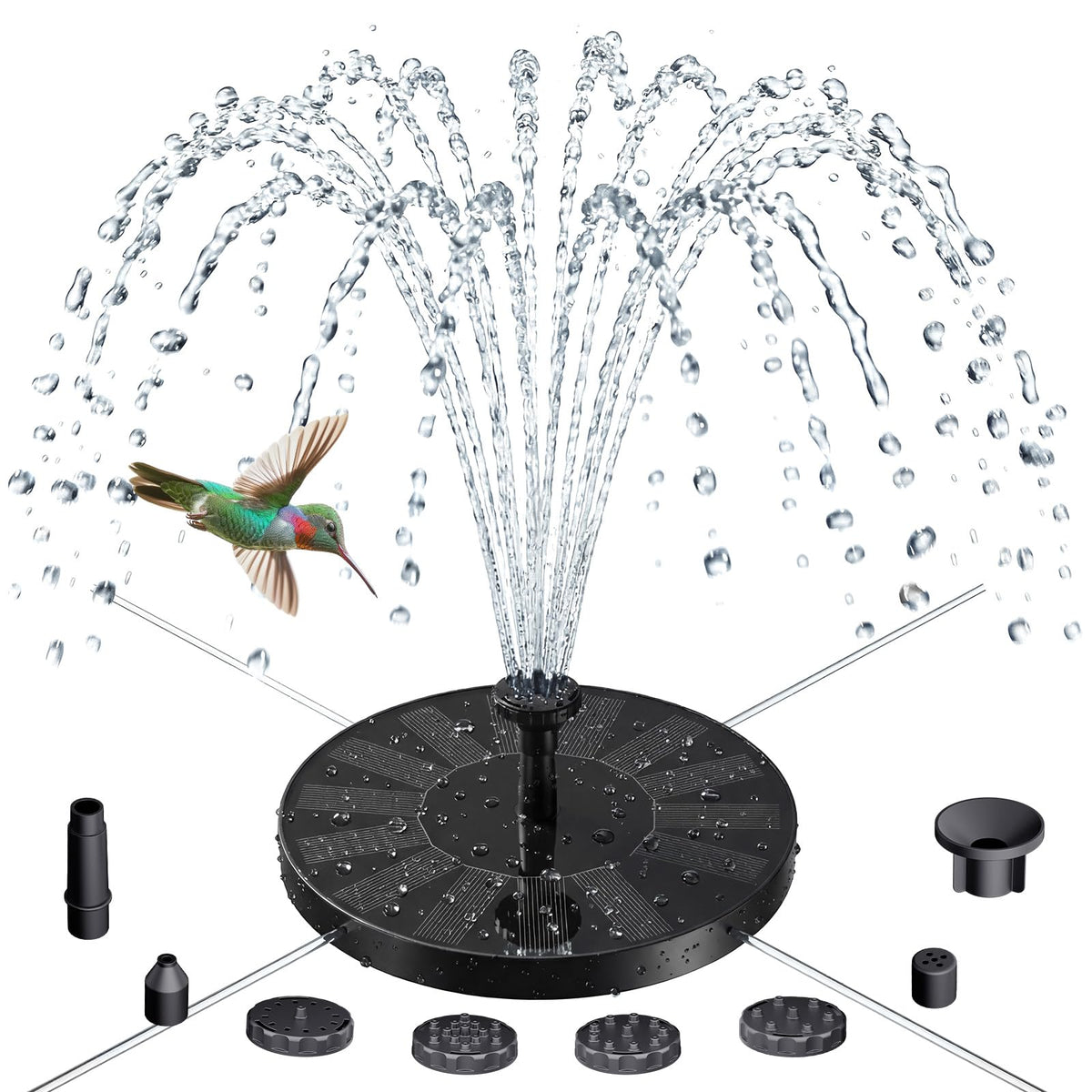 AISITIN solar fountain with six-nozzle spray in a bird bath for lively water display