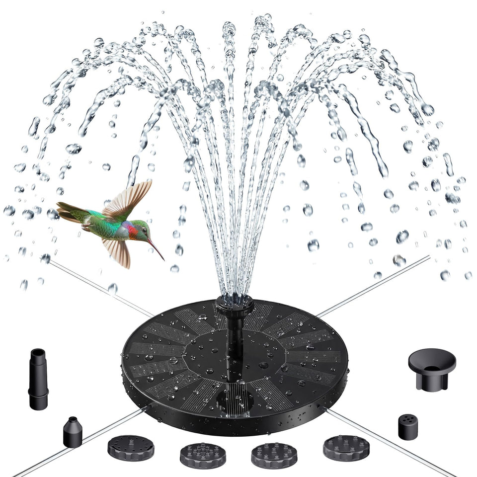 AISITIN solar fountain with six-nozzle spray in a bird bath for lively water display