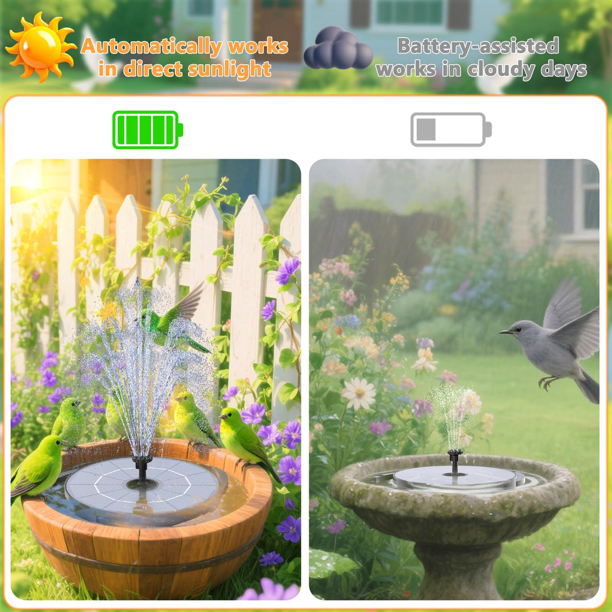 AISITIN 2.8W solar panel powers the fountain in bright sun.