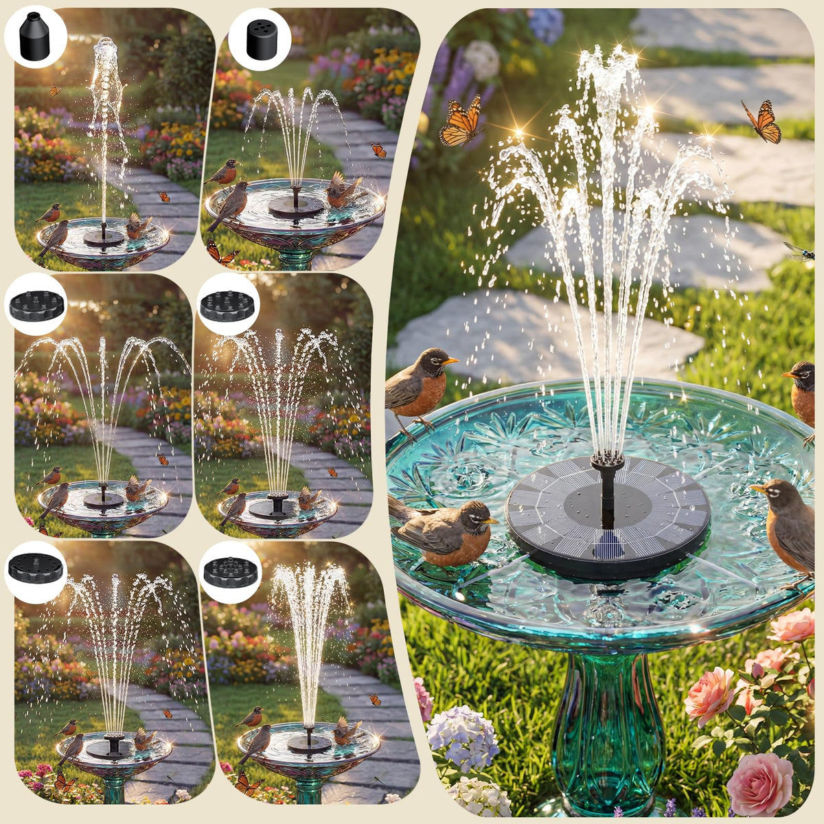 AISITIN 6-nozzle set demonstrates varied spray patterns