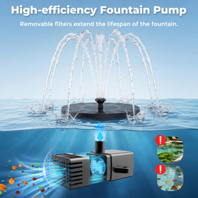 AISITIN solar water fountain bird-bath use highlighting outdoor pond compatibility.