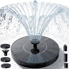 AISITIN solar water fountain front view with six-nozzle versatility for dynamic water scenes.
