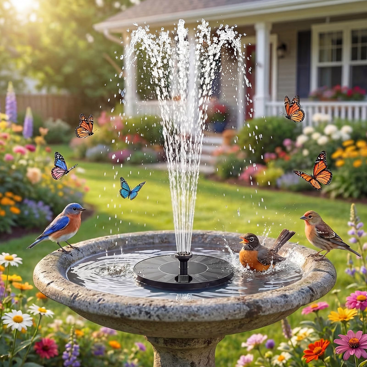 AISITIN solar water fountain package shows ready-to-use installation kit.