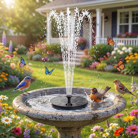 AISITIN solar water fountain package shows ready-to-use installation kit.