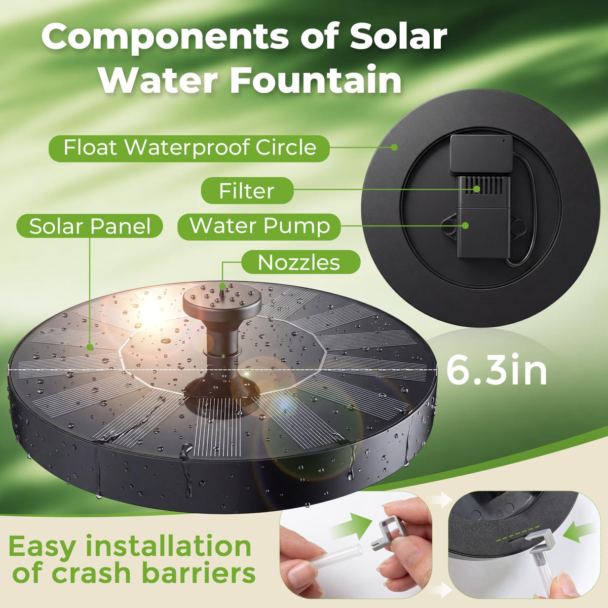 AISITIN solar water fountain small-pond compatibility enables versatile water features.