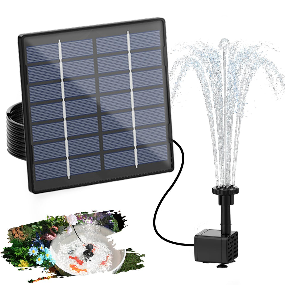 AISITIN solar water pump kit with six nozzles for versatile garden features.