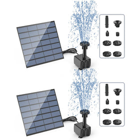 AISITIN solar water pump product overview showing a compact outdoor fountain kit