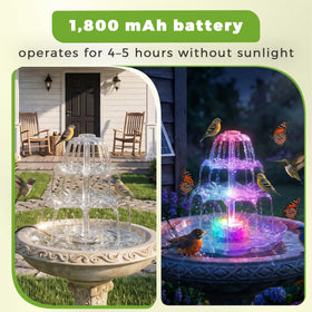 AISITIN three-tier bird bath fountain showcasing cascading water motion.