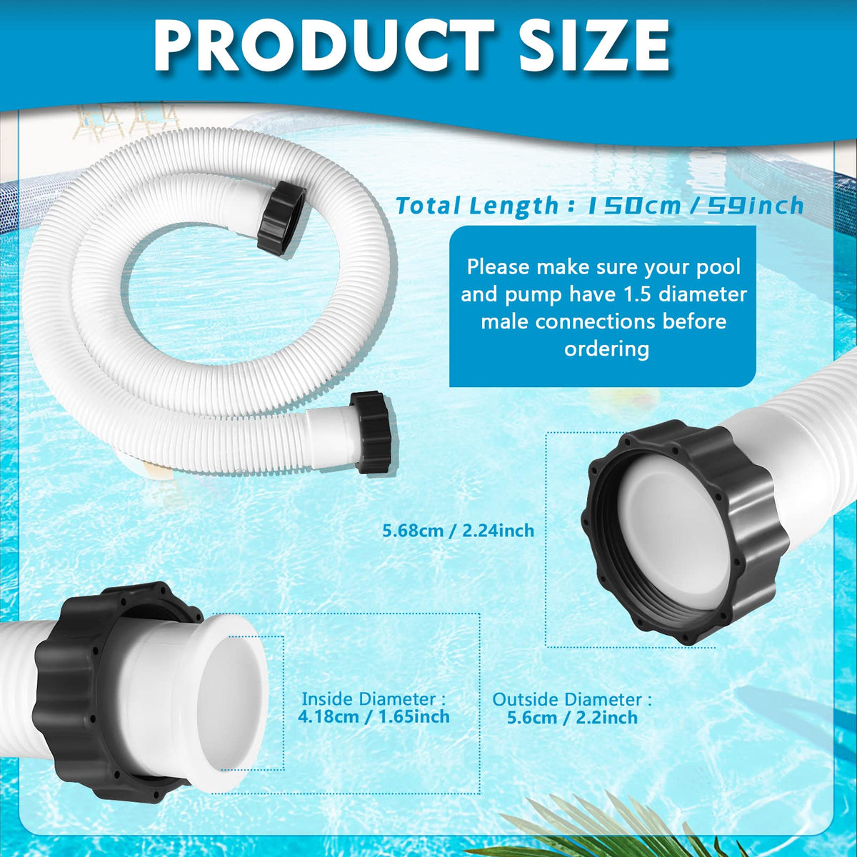 AISunGoo pool hoses with screw-on ends simplify installation and replacement.