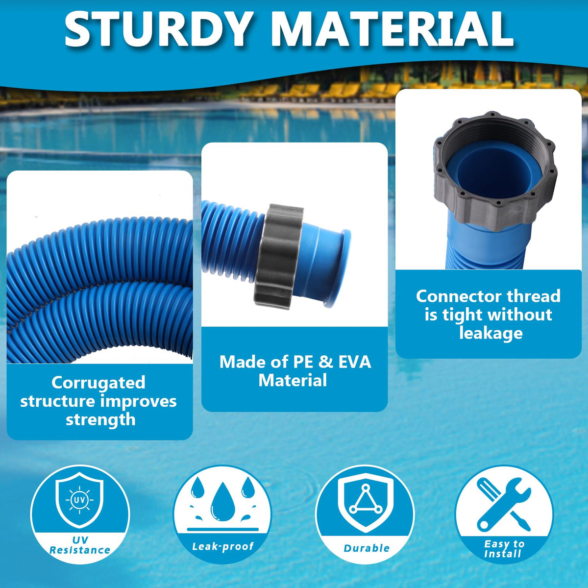 UV-resistant construction for durability in outdoor pool environments.