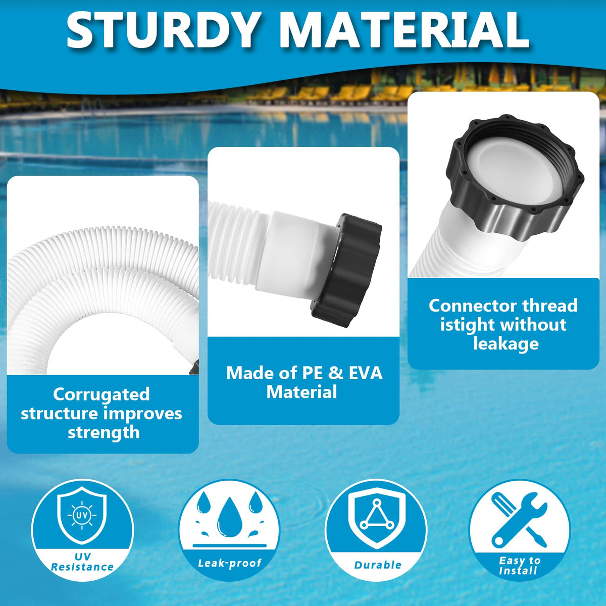 AISunGoo UV-resistant hoses provide durable performance for outdoor pools.