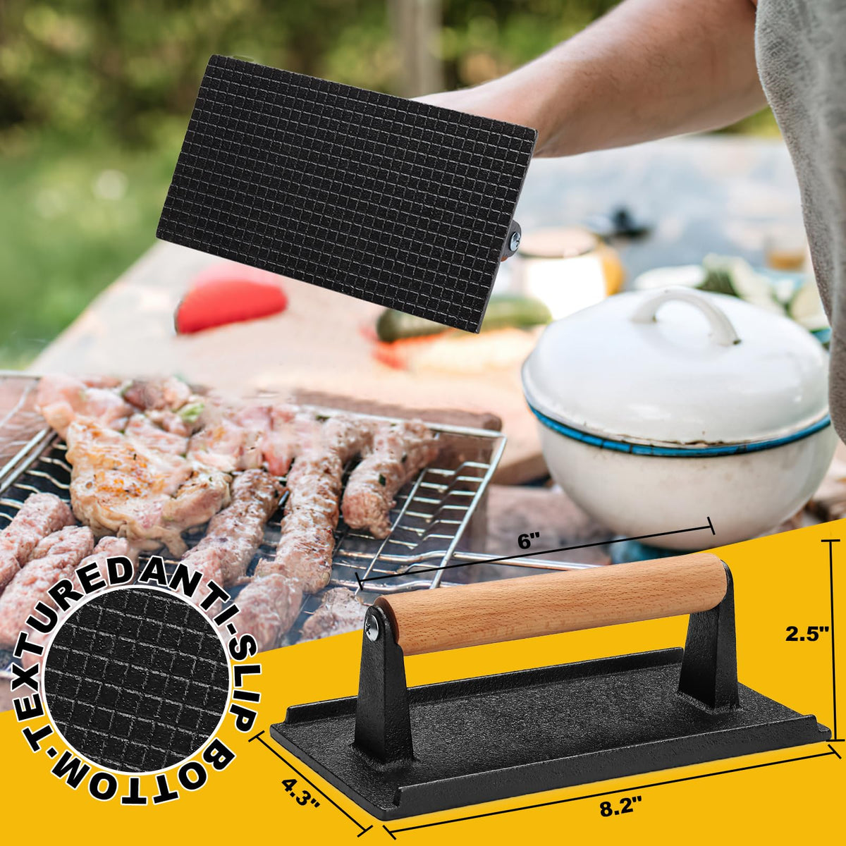 AIVIKI grooved-bottom press creates grill marks and helps with drainage.