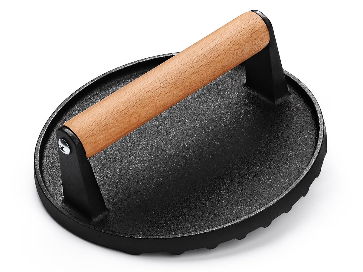 AIVIKI burger press round 6.9-inch in action for even sear marks