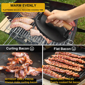 AIVIKI cast-iron surface distributes heat evenly for burgers