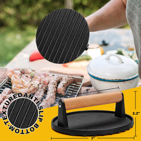 AIVIKI smash burger press grooved bottom prevents curling and promotes grill marks