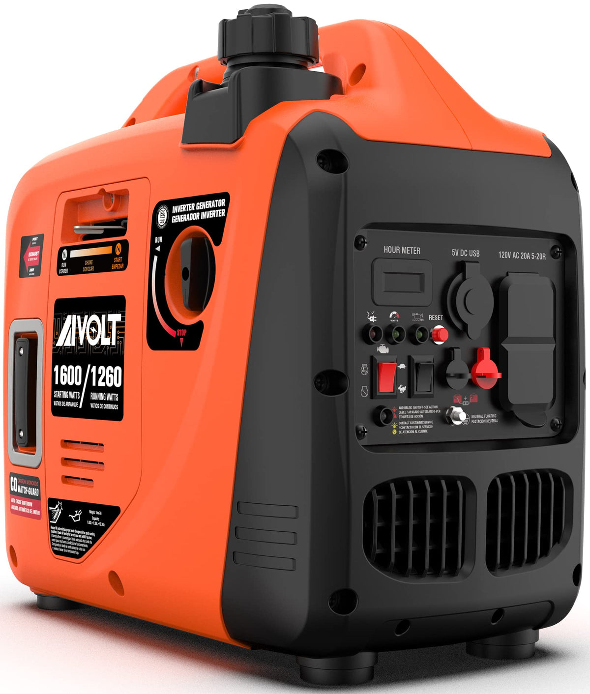 AIVOLT 1600W inverter generator front view showing compact portable power for camping