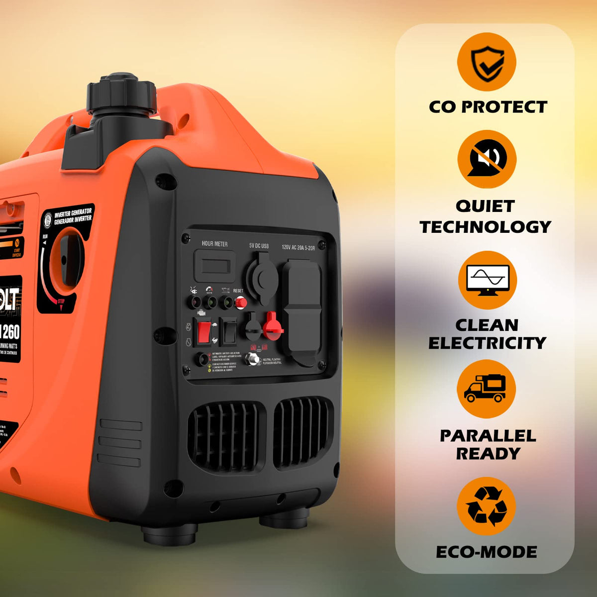 AIVOLT 1600W inverter generator side panel with accessible controls for quick setup