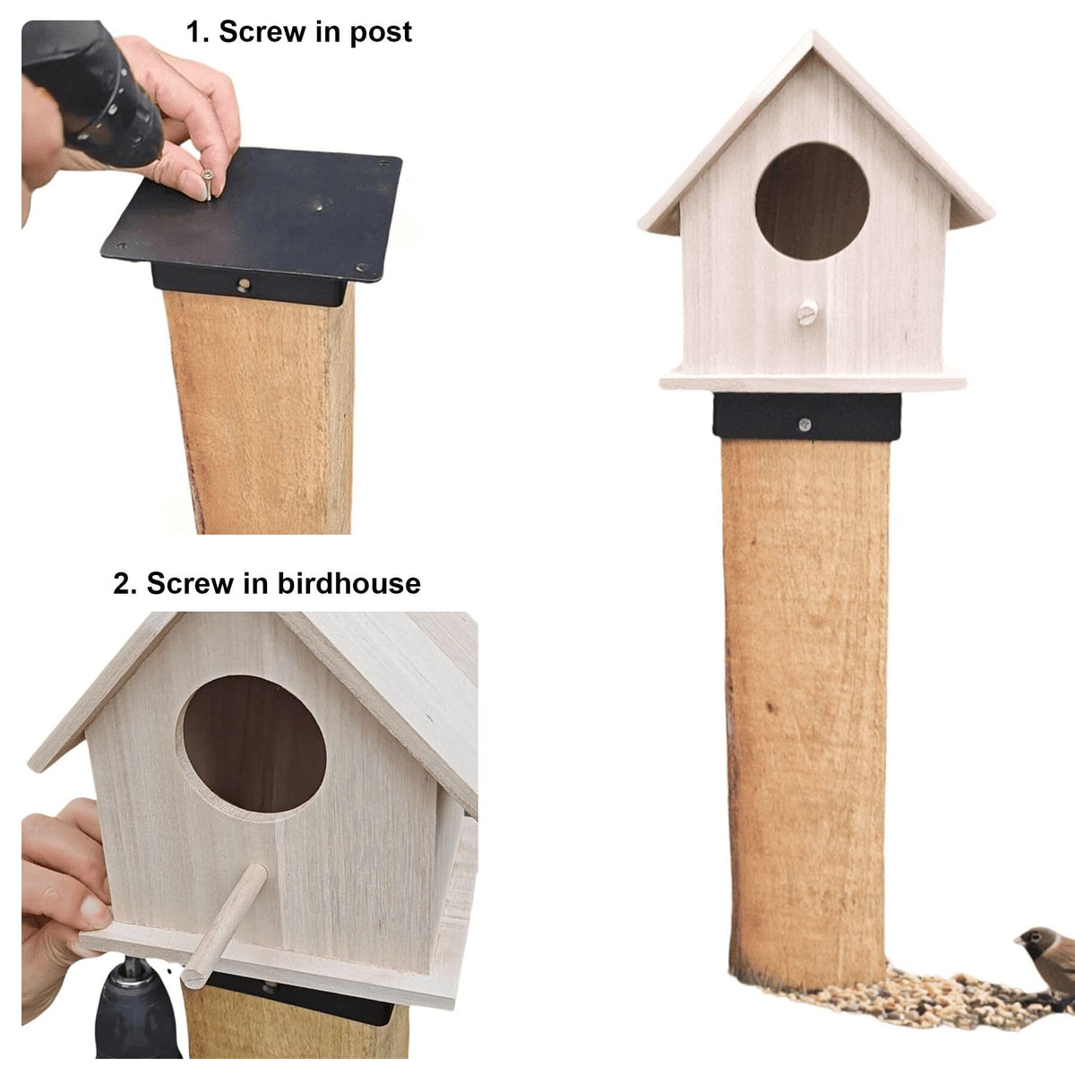 Aiwaiufu bird feeder attachment with black finish resists weather.