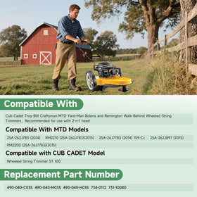 AIYOYOLIFE compatibility with Cub Cadet, Troy-Bilt, and Craftsman walk-behind trimmers.