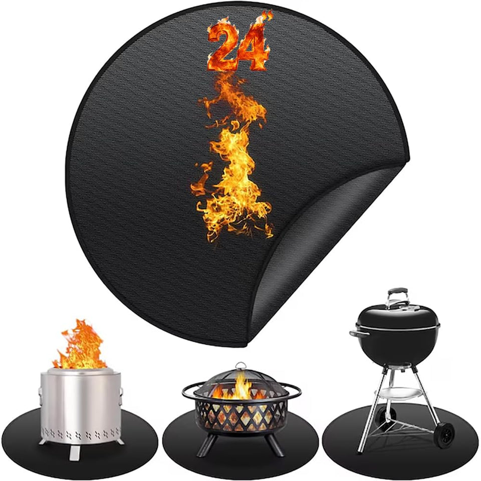 AIZEUSS 24-inch fire pit mat under Solo Stove Bonfire shields decks from embers and oil spills.