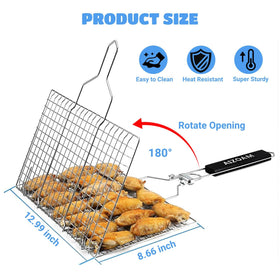 AIZOAM shallow grill basket large surface for fish and veggies