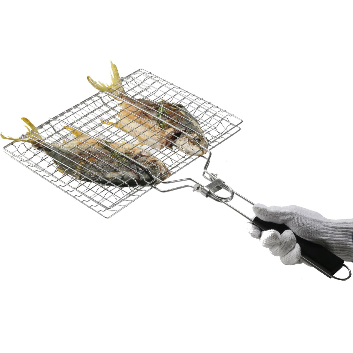 AIZOAM shallow grill basket lockable grate keeping seafood secure during flipping