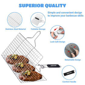 AIZOAM shallow grill basket top view showing wide cooking surface