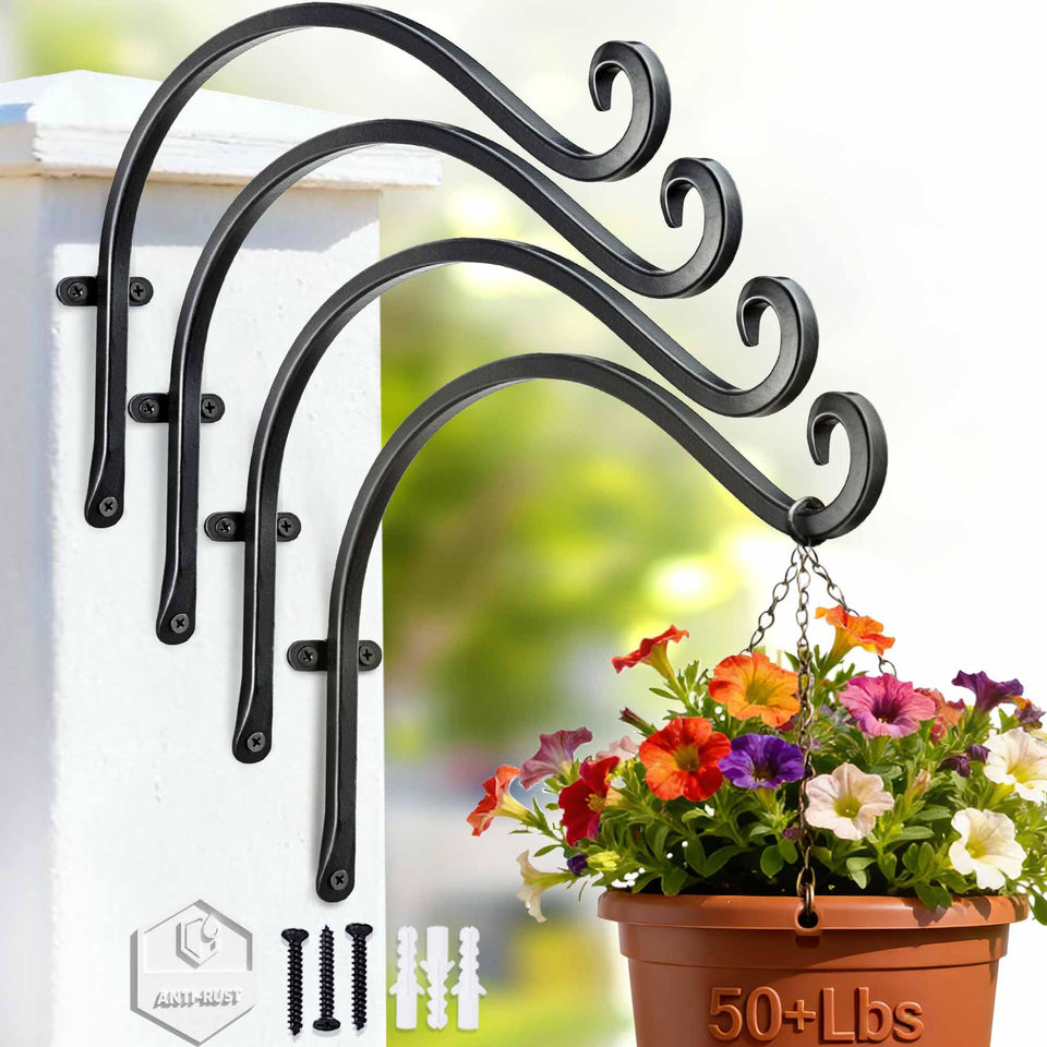 AJART hanging plant hanger with 12-inch reach for sturdy outdoor displays.