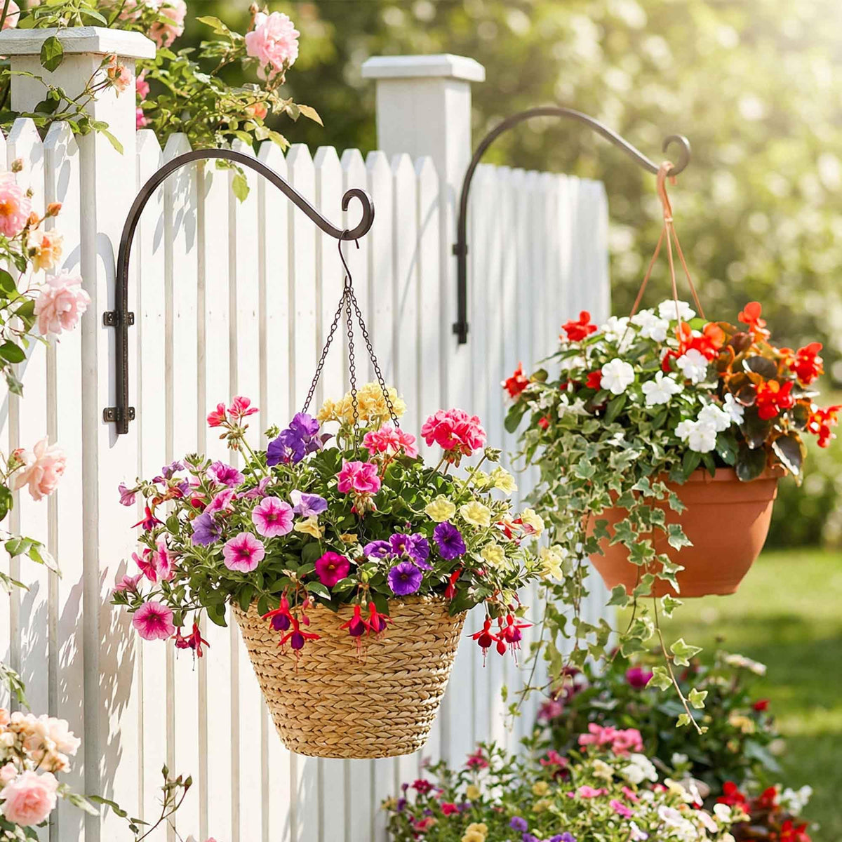 AJART heavy-duty steel bracket supports heavier planters outdoors.