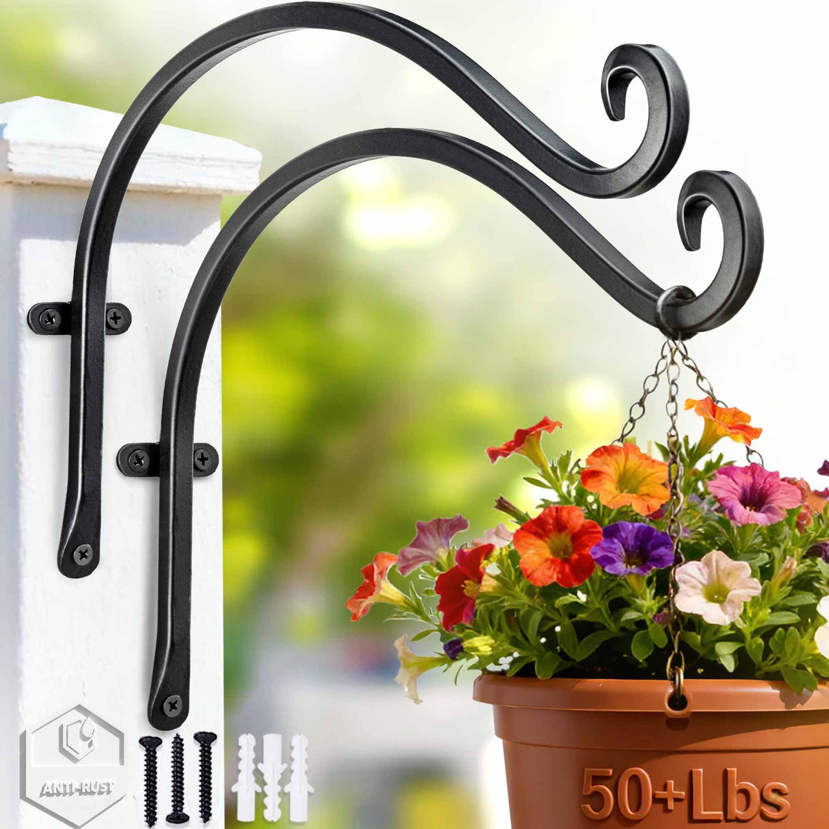 AJART plant hanger with 50lb capacity mounted outdoors on a wall