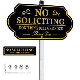 AJIAJIA No Soliciting Sign with 28-inch stake for durable outdoor display.