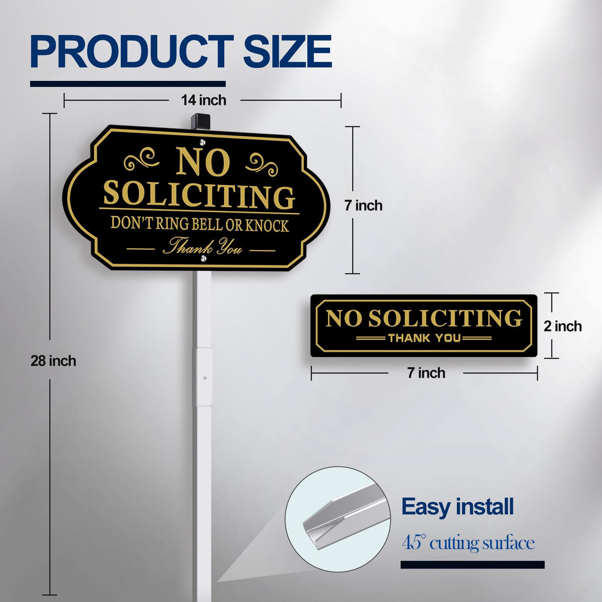 Close-up of AJIAJIA No Soliciting Sign face showing print on aluminum.