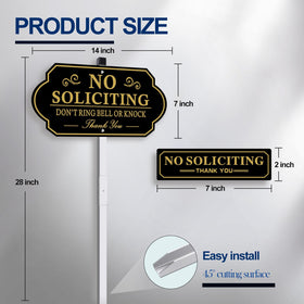 Close-up of AJIAJIA No Soliciting Sign face showing print on aluminum.