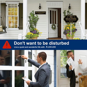 Weather-resistant finish helps AJIAJIA No Soliciting Sign endure outdoor conditions.
