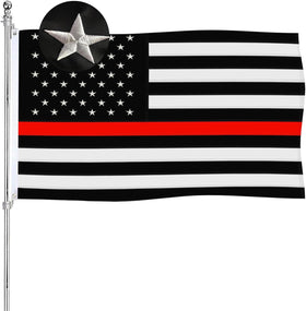 AJJSUE thin red line flag embroidery close-up reveals meticulous stitching for durable outdoor display.