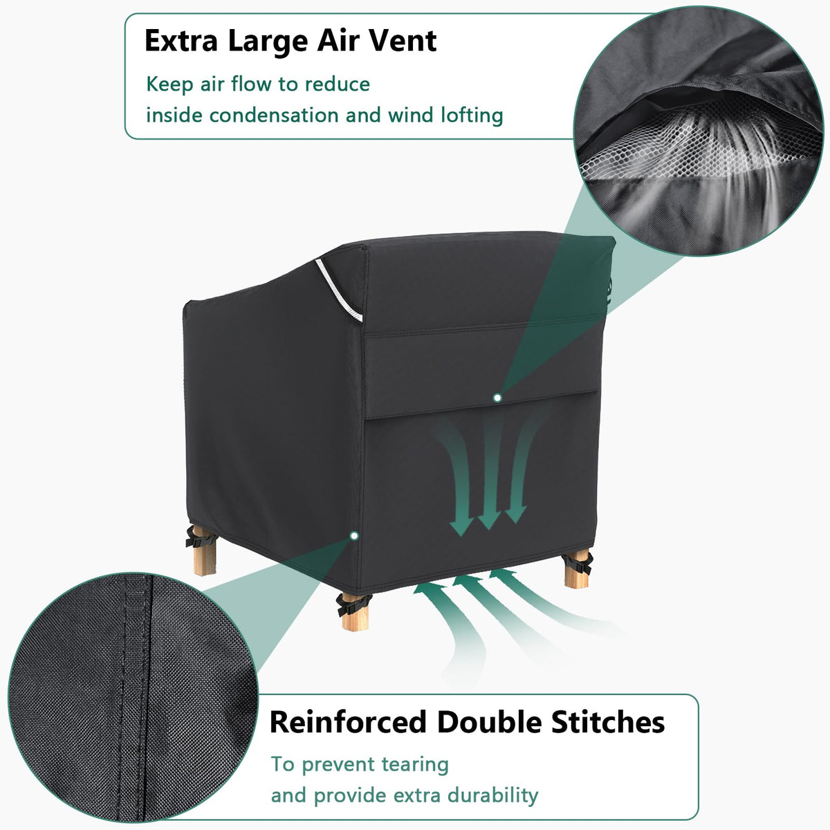 AKEfit cover in use on a lawn chair demonstrates full coverage and simple setup.