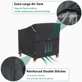 AKEfit cover in use on a lawn chair demonstrates full coverage and simple setup.