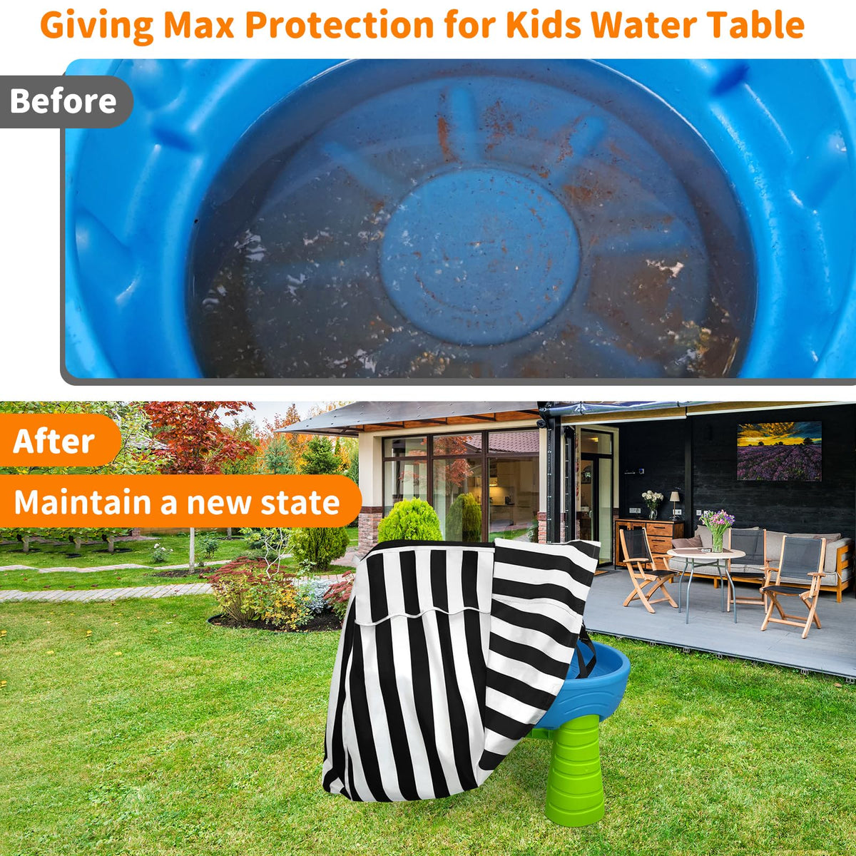 AKEfit 38 in L x 22 in W x 31 in H cover fits standard water tables securely.