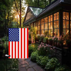 Akeydeco anti-wind clip shown securing a garden flag in breeze.