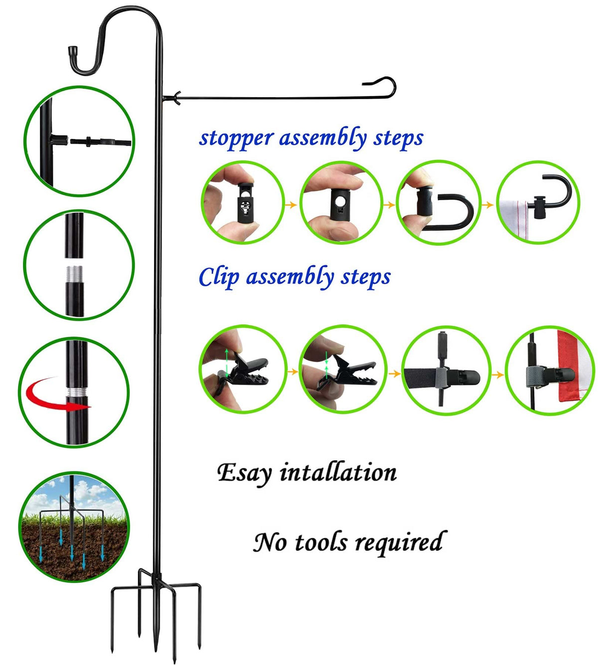 Akeydeco garden flag stand can also hang planters and lanterns