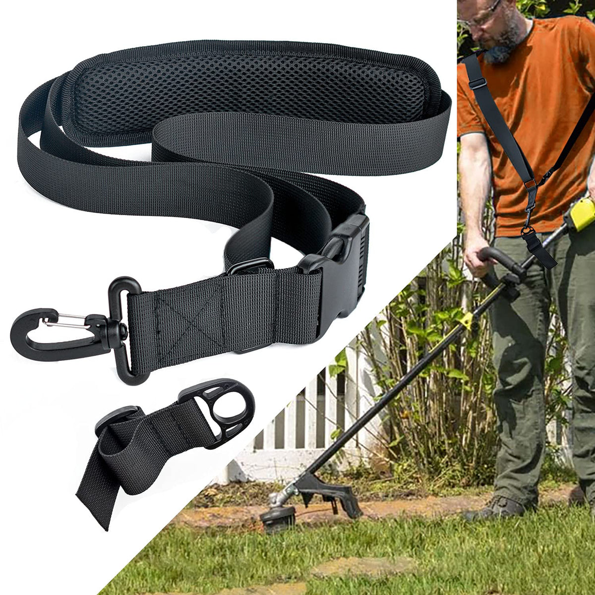 AKUATUZ trimmer strap easy-release harness balances tool weight during work