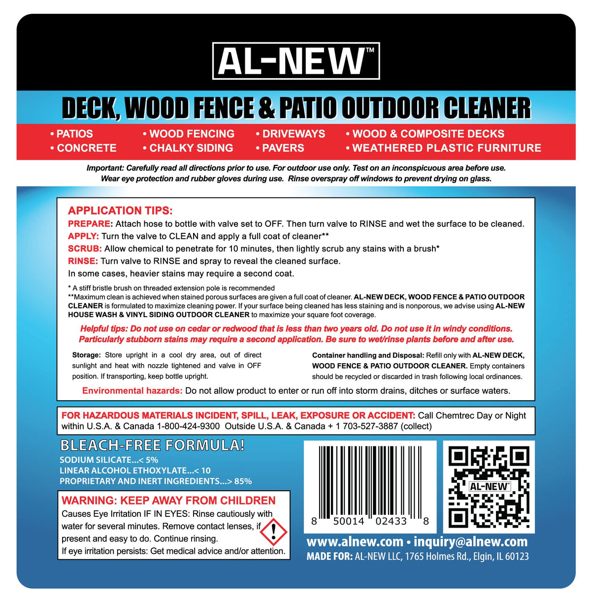 AL-NEW Outdoor Cleaner attaches to a hose for simple outdoor cleaning tasks