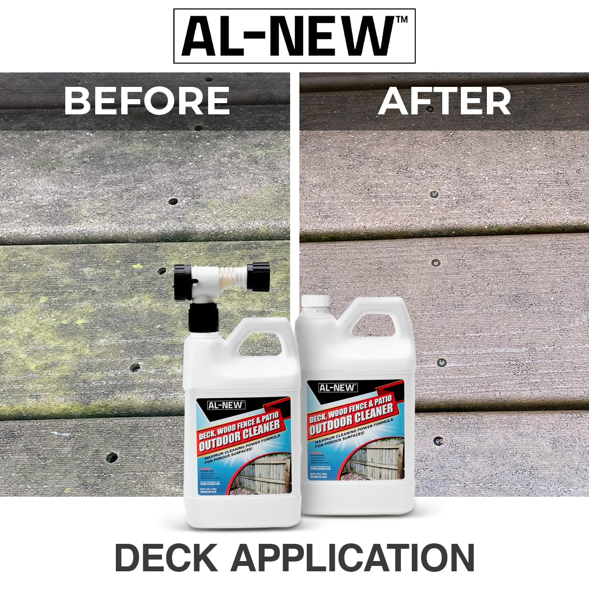 AL-NEW Outdoor Cleaner restoring a patio using the hose-end sprayer for quick results