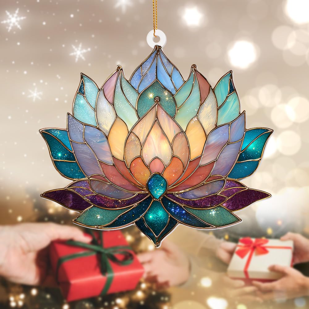 ALADAYQUINQUIT Colorful Lotus Suncatcher showcases rainbow hues on walls and shelves.