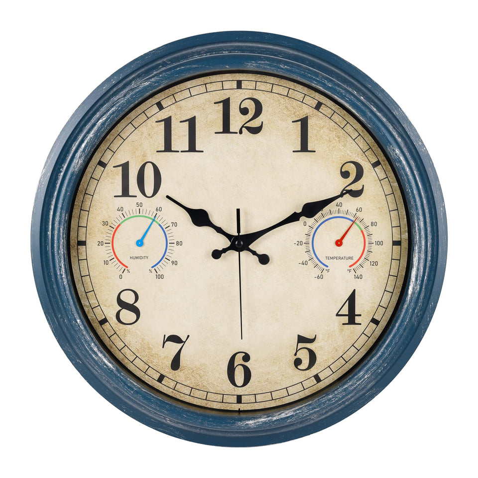 Alarllok 16-inch outdoor clock with thermometer and hygrometer for accurate outdoor readings