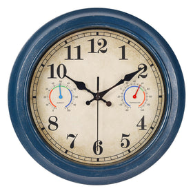 Alarllok outdoor clock with thermometer and hygrometer for weather-aware timekeeping.