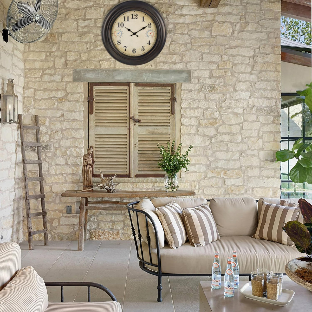 Alarllok outdoor clock thermometer shows temperature at a glance for patios.