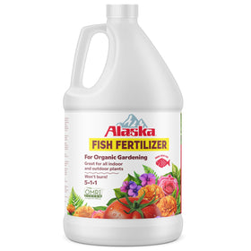 Alaska Fish Fertilizer 5-1-1 bottle front for ready-to-use plant nutrition.